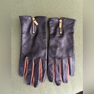 Lauren Ralph Lauren Black Leather Gloves with Gold Zipper